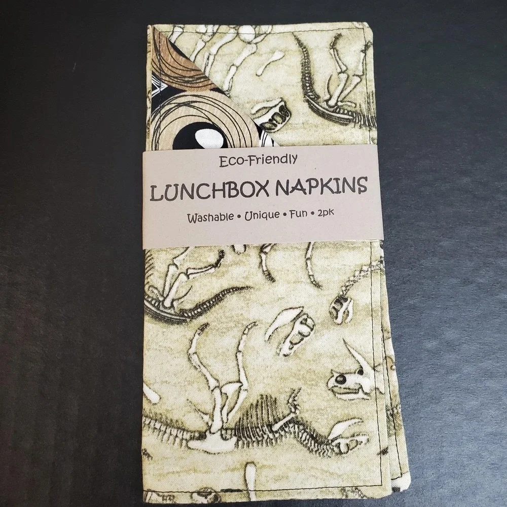 Cotton Novelty Fabric Napkins DINOSAUR Theme, Three 2ct Reusable Hand Towels 8